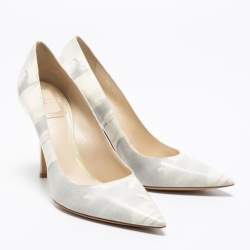 Dior White/Grey Marble Print-Leather Pointed Toe Pumps Size 36