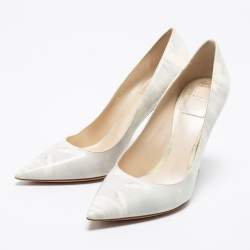 Dior White/Grey Marble Print-Leather Pointed Toe Pumps Size 36
