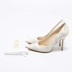 Dior White/Grey Marble Print-Leather Pointed Toe Pumps Size 36