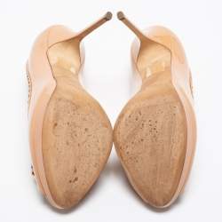 Pre Owned Dior Beige Patent Leather Double Bow Peep Toe Pumps Size 41