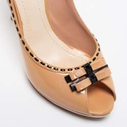 Pre Owned Dior Beige Patent Leather Double Bow Peep Toe Pumps Size 41