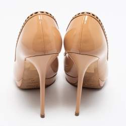 Pre Owned Dior Beige Patent Leather Double Bow Peep Toe Pumps Size 41