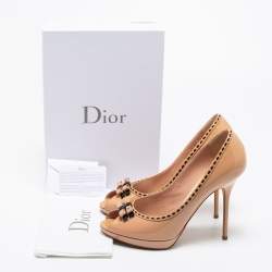 Pre Owned Dior Beige Patent Leather Double Bow Peep Toe Pumps Size 41