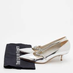 Pre Owned Dior Silver Leather Pointed Toe Flower Mary Jane Pumps Size 38.5