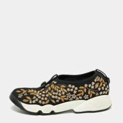 Pre Owned Dior  Black Mesh Crystal Embellished Fusion Sneakers Size 36