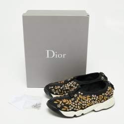 Pre Owned Dior  Black Mesh Crystal Embellished Fusion Sneakers Size 36