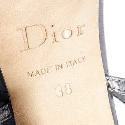 Dior Metallic Dark Grey Leather Strappy Platform Sandals Size 38
