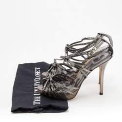 Dior Metallic Dark Grey Leather Strappy Platform Sandals Size 38