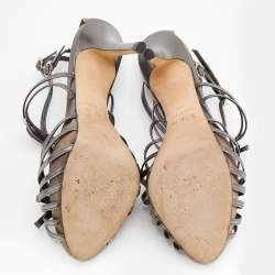 Dior Metallic Dark Grey Leather Strappy Platform Sandals Size 38