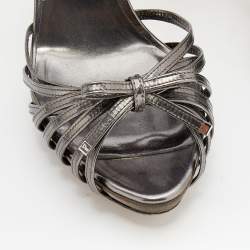Dior Metallic Dark Grey Leather Strappy Platform Sandals Size 38