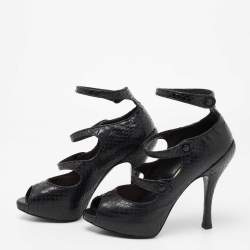 Dior Back Python Leather Strappy Peep Toe Platform Sandals Size 37