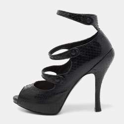 Dior Back Python Leather Strappy Peep Toe Platform Sandals Size 37