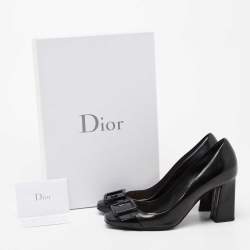 Pre Owned Dior Black Patent Leather Buckle Block Heel Pumps Size 36
