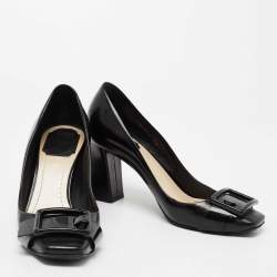 Pre Owned Dior Black Patent Leather Buckle Block Heel Pumps Size 36