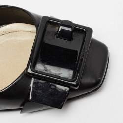 Pre Owned Dior Black Patent Leather Buckle Block Heel Pumps Size 36