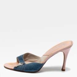 Dior Blue Denim Lock and Key Charm Slide Sandals Size 39.5