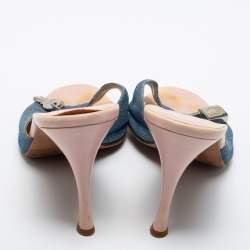 Dior Blue Denim Lock and Key Charm Slide Sandals Size 39.5