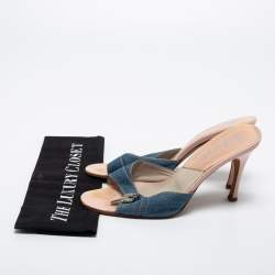Dior Blue Denim Lock and Key Charm Slide Sandals Size 39.5