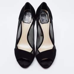 Dior Black Suede and Mesh Peep-Toe Pumps Size 39
