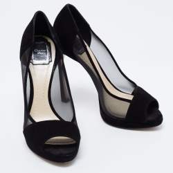 Dior Black Suede and Mesh Peep-Toe Pumps Size 39
