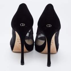Dior Black Suede and Mesh Peep-Toe Pumps Size 39