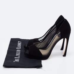Dior Black Suede and Mesh Peep-Toe Pumps Size 39