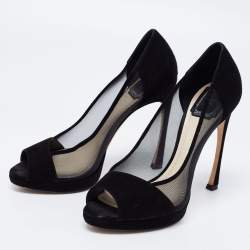 Dior Black Suede and Mesh Peep-Toe Pumps Size 39