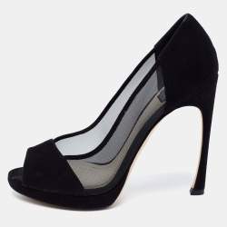 Dior Black Suede and Mesh Peep-Toe Pumps Size 39