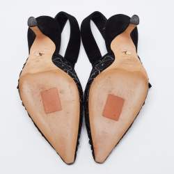 Pre Owned صندل ديور سويدي أسود مرصع كريستال فتحة كعب مقاس 36