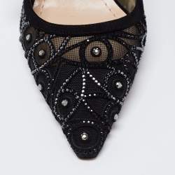 Pre Owned صندل ديور سويدي أسود مرصع كريستال فتحة كعب مقاس 36