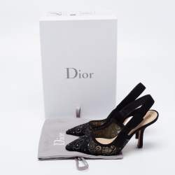 Pre Owned صندل ديور سويدي أسود مرصع كريستال فتحة كعب مقاس 36