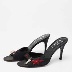 Pre Owned Dior Black Canvas Lock and Key Mule Sandals Size 39
