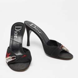 Pre Owned Dior Black Canvas Lock and Key Mule Sandals Size 39