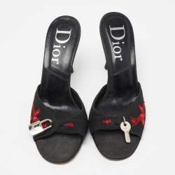 Pre Owned Dior Black Canvas Lock and Key Mule Sandals Size 39