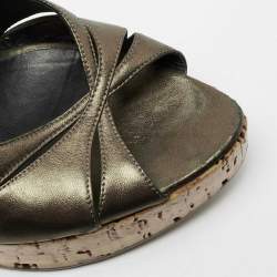 Dior Metallic Olive Green Leather Glam Straps Wedge Sandals Size 38