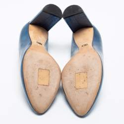 Pre Owned Dior Blue Patent Leather Cannage Block Heel Pumps Size 36.5