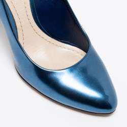 Pre Owned Dior Blue Patent Leather Cannage Block Heel Pumps Size 36.5