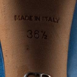 Pre Owned Dior Blue Patent Leather Cannage Block Heel Pumps Size 36.5