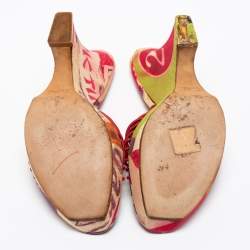 Pre Owned صندل سلايد ديور قماش مطبوع متعدد الألوان كعب روكي نعل سميك مقاس 38