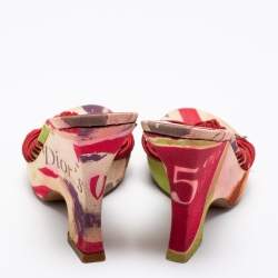 Pre Owned صندل سلايد ديور قماش مطبوع متعدد الألوان كعب روكي نعل سميك مقاس 38