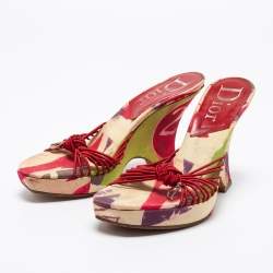 Pre Owned صندل سلايد ديور قماش مطبوع متعدد الألوان كعب روكي نعل سميك مقاس 38