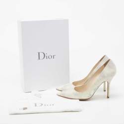 Pre Owned Dior Grey/White Leather Cherie Pointed Toe Pumps Size 38.5