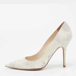 Pre Owned Dior Grey/White Leather Cherie Pointed Toe Pumps Size 38.5