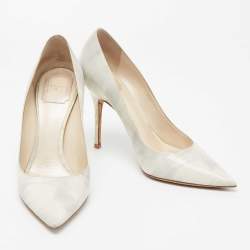 Pre Owned Dior Grey/White Leather Cherie Pointed Toe Pumps Size 38.5