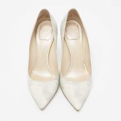 Pre Owned Dior Grey/White Leather Cherie Pointed Toe Pumps Size 38.5