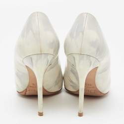 Pre Owned Dior Grey/White Leather Cherie Pointed Toe Pumps Size 38.5