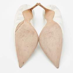 Pre Owned Dior Grey/White Leather Cherie Pointed Toe Pumps Size 38.5