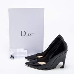Pre Owned Dior Black Patent Leather Infinity Wedge Pumps Size 38.5