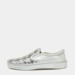 Pre Owned Dior Metallic Silver Woven Leather Slip On Sneakers Size 35