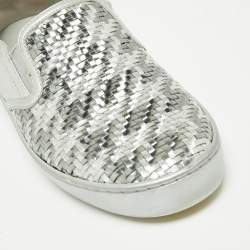 Pre Owned Dior Metallic Silver Woven Leather Slip On Sneakers Size 35